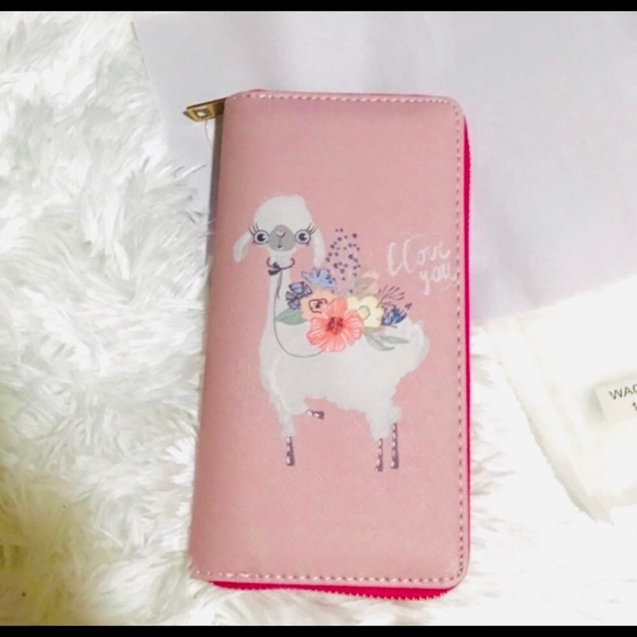 New! Sale🔥Pink Llama Flax Leather Full zip Wallet - Picture 2 of 9